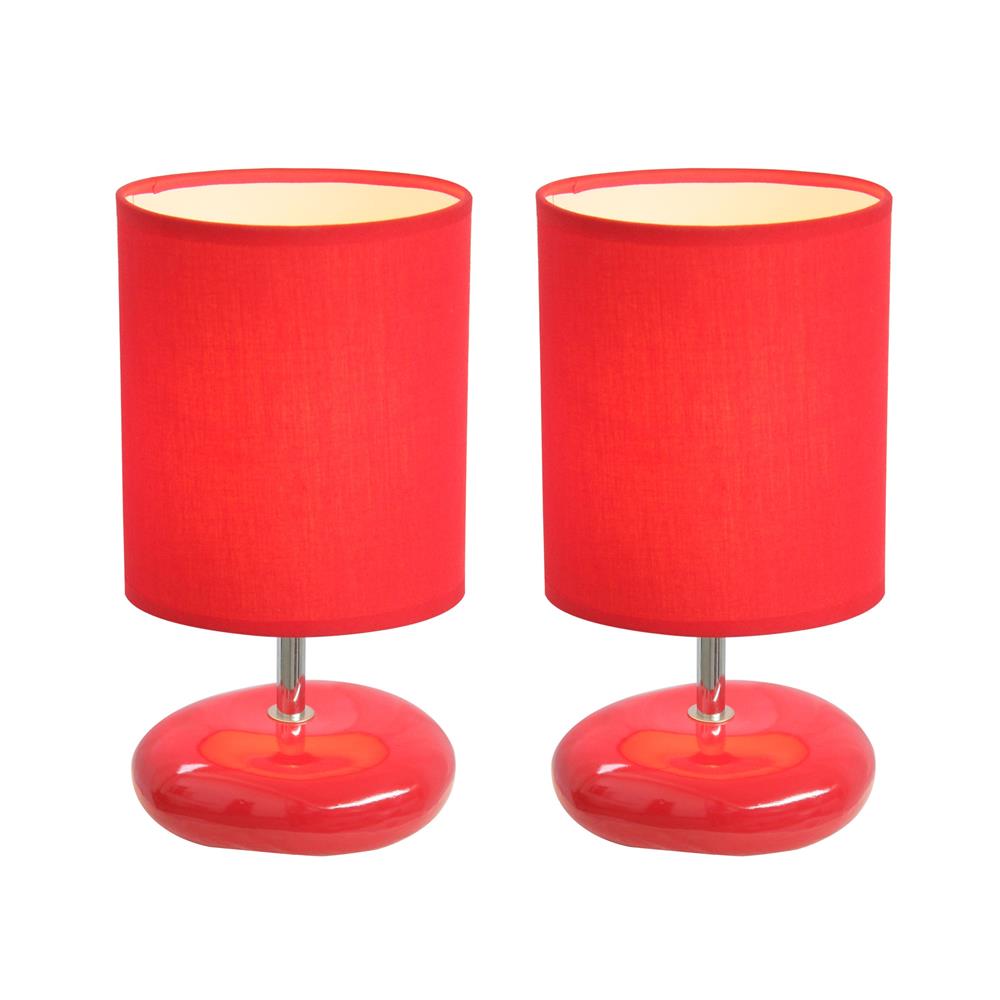 All The Rages LT2005-RED-2PK Simple Designs Stonies Small Stone Look Table Bedside Lamp 2 Pack Set/ Red