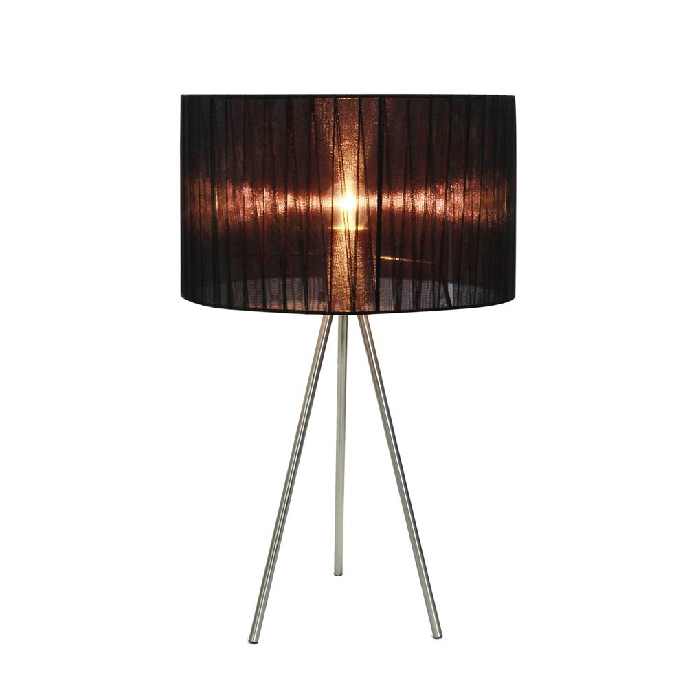  All The Rages LT2006-BLK Simple Designs Brushed Nickel Tripod Table Lamp with Pleated Silk Sheer Shade/ Black