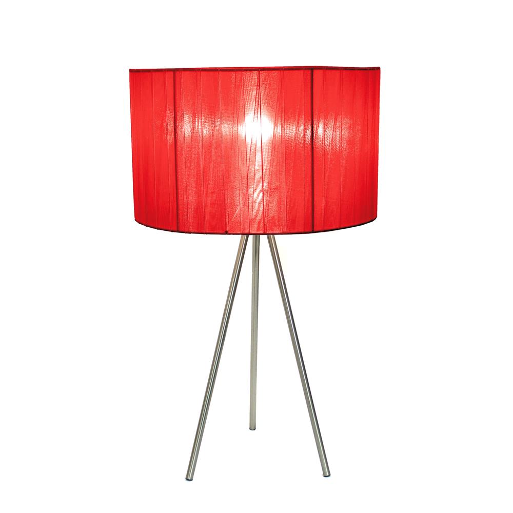  All The Rages LT2006-RED Simple Designs Brushed Nickel Tripod Table Lamp with Pleated Silk Sheer Shade/ Red