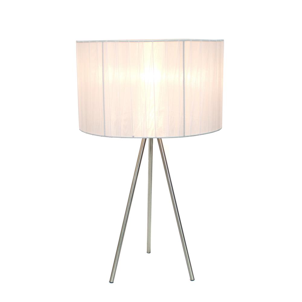  All The Rages LT2006-WHT Simple Designs Brushed Nickel Tripod Table Lamp with Pleated Silk Sheer Shade/ White