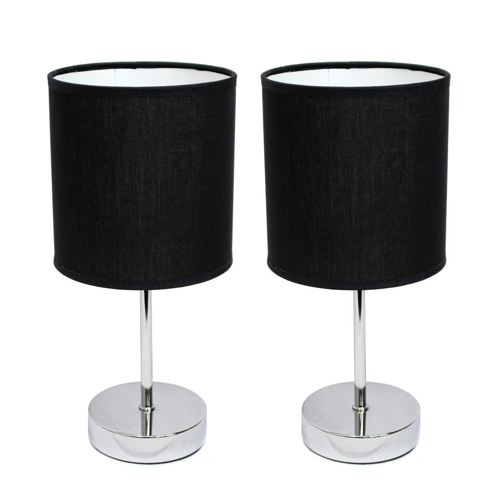  All The Rages LT2007-BLK-2PK Simple Designs Chrome Mini Basic Table Lamp with Fabric Shade 2 Pack Set/ Black