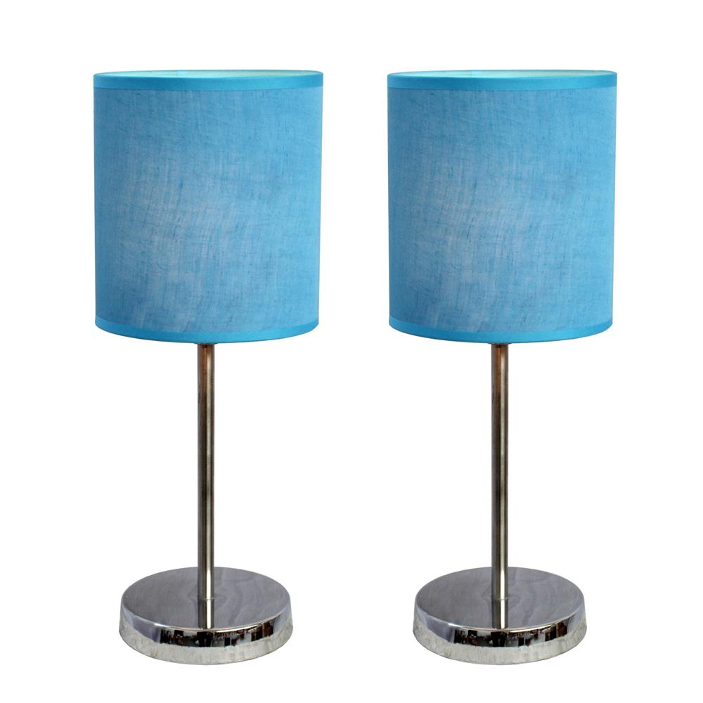  All The Rages LT2007-BLU-2PK Simple Designs Chrome Mini Basic Table Lamp with Fabric Shade 2 Pack Set/ Blue