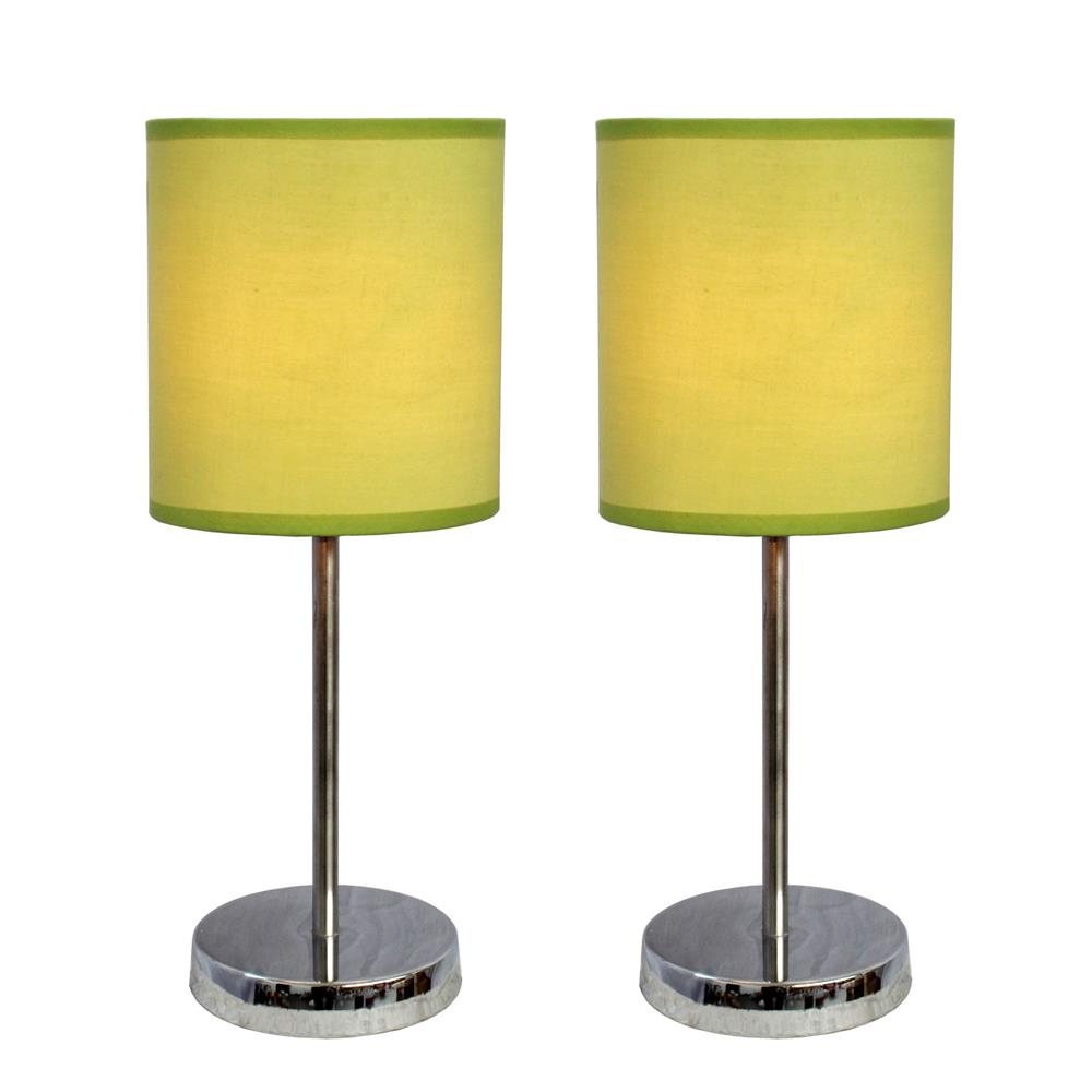  All The Rages LT2007-GRN-2PK Simple Designs Chrome Mini Basic Table Lamp with Fabric Shade 2 Pack Set/ Green