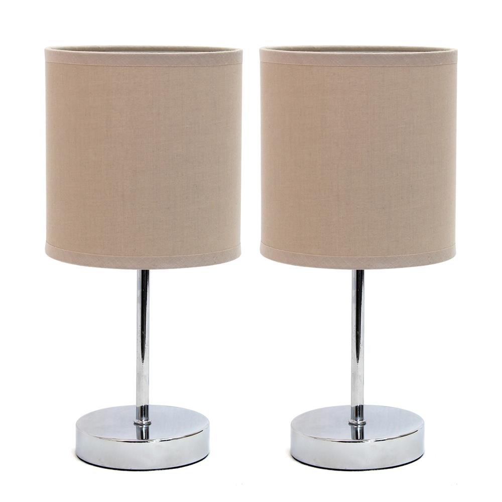 All the Rages LT2007-GRY-2PK Simple Designs Chrome Mini Basic Table Lamp with Fabric Shade 2 Pack Set