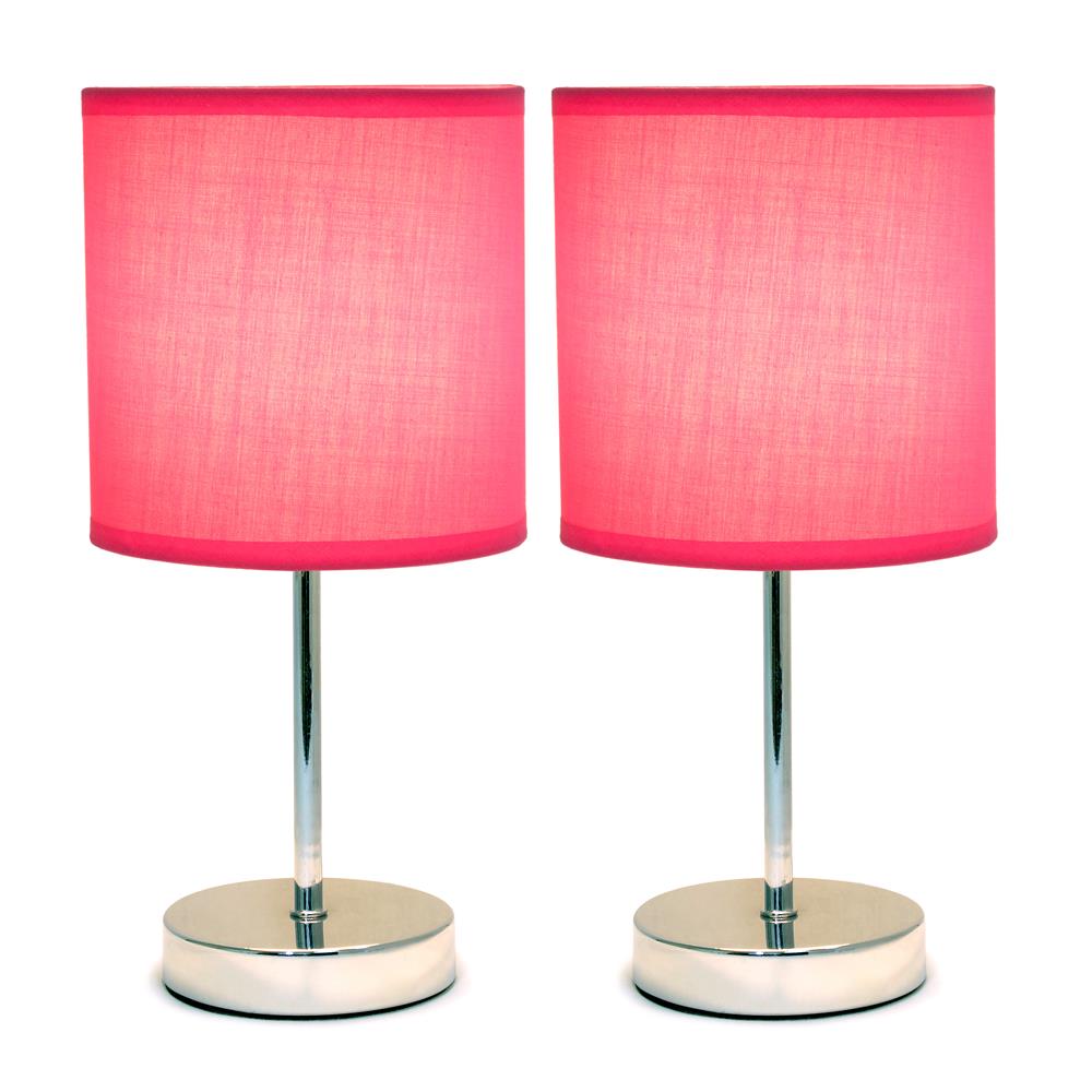 All The Rage LT2007-HPK-2PK Simple Designs Chrome Mini Basic Table Lamp with Fabric Shade Two Pack Set