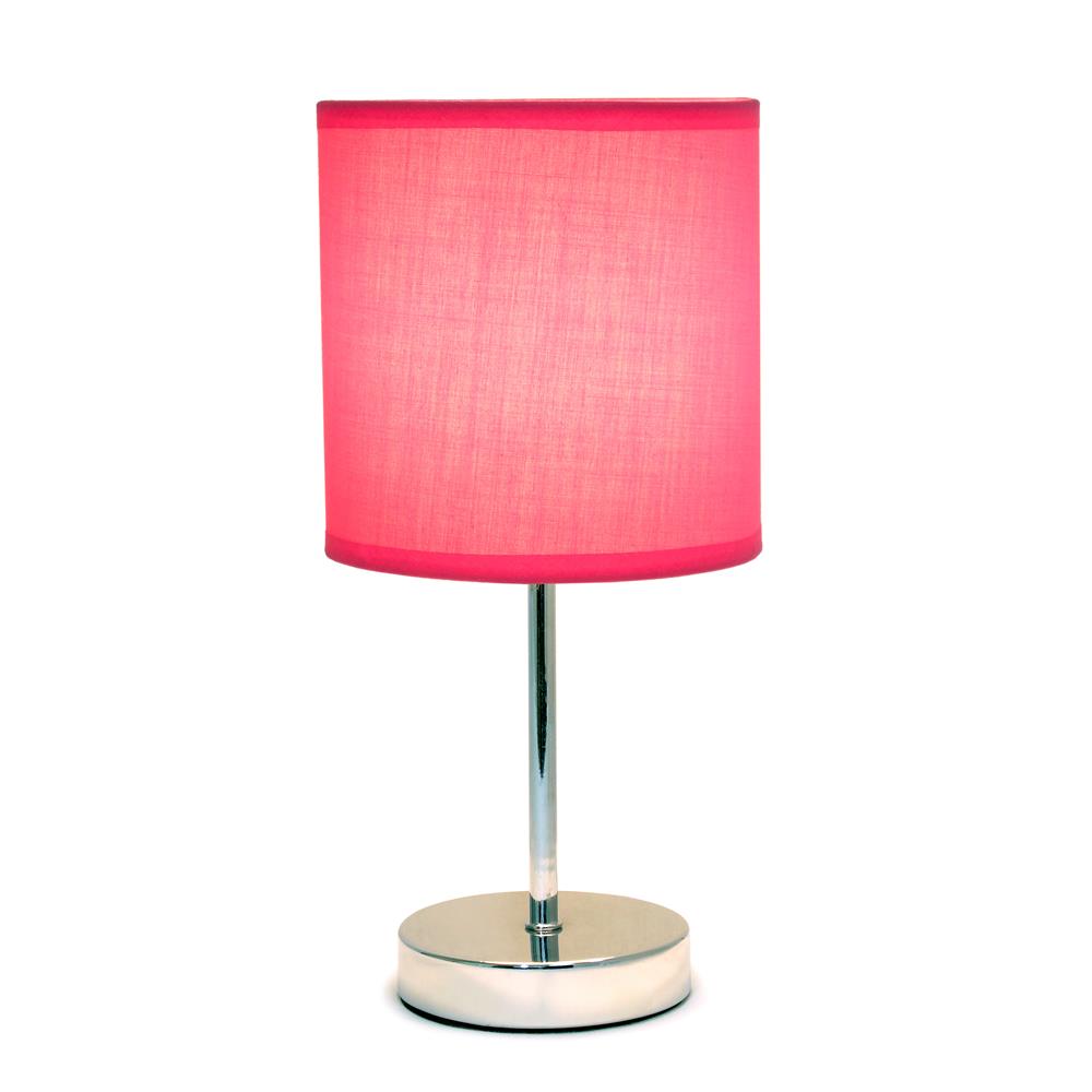 All The Rage LT2007-HPK Simple Designs Chrome Mini Basic Table Lamp with Fabric Shade