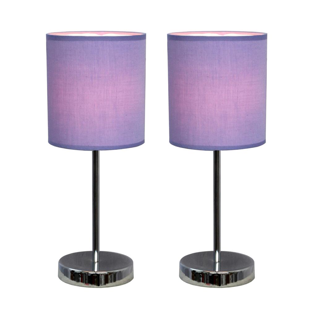  All The Rages LT2007-PRP-2PK Simple Designs Chrome Mini Basic Table Lamp with Fabric Shade 2 Pack Set/ Purple