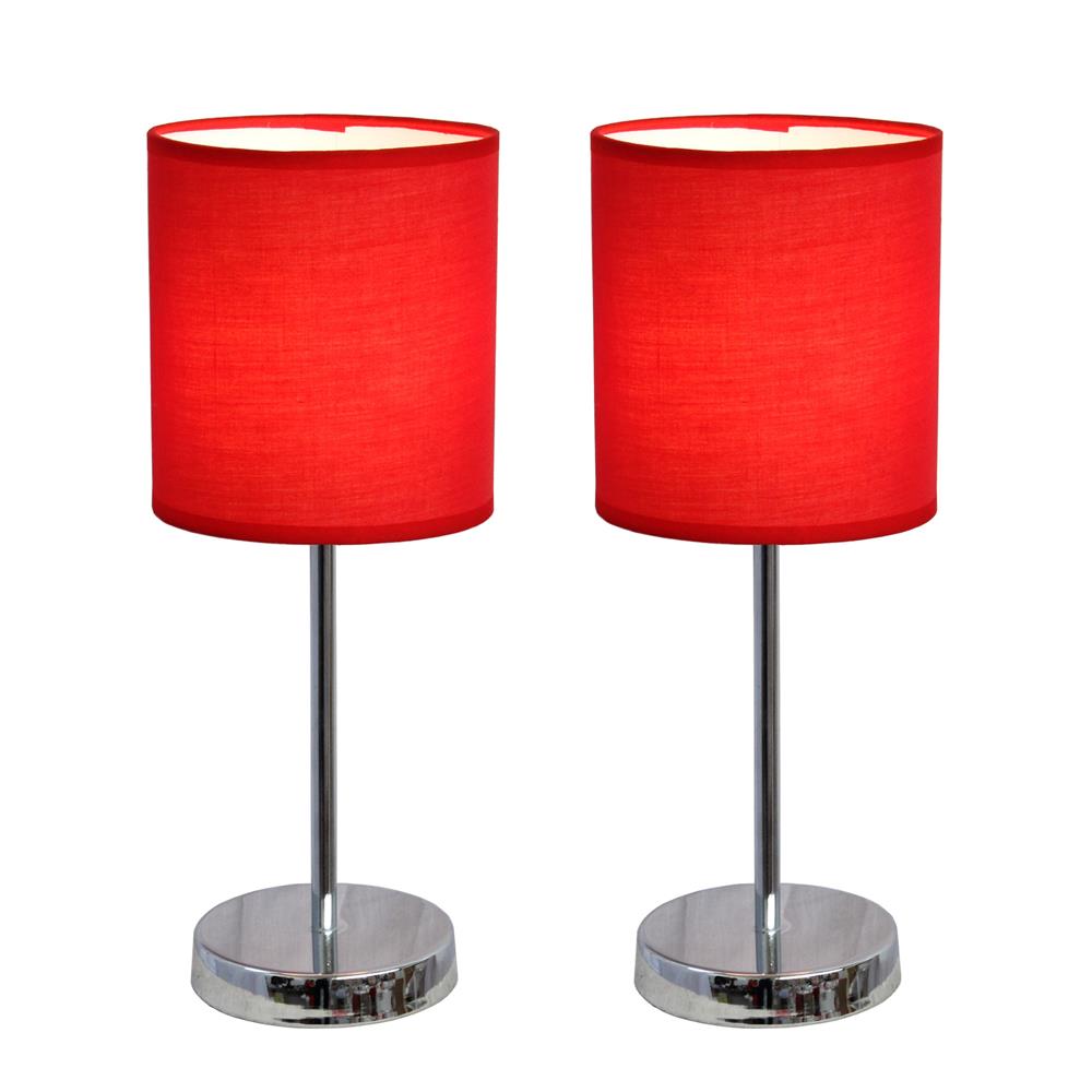  All The Rages LT2007-RED-2PK Simple Designs Chrome Mini Basic Table Lamp with Fabric Shade 2 Pack Set/ Red