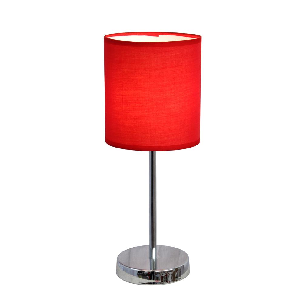  All The Rages LT2007-RED Simple Designs Chrome Mini Basic Table Lamp with Fabric Shade/ Red