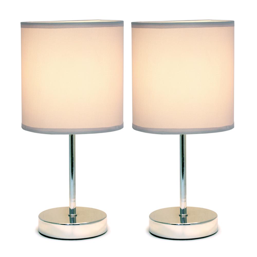 All The Rage LT2007-SLT-2PK Simple Designs Chrome Mini Basic Table Lamp with Fabric Shade Two Pack Set