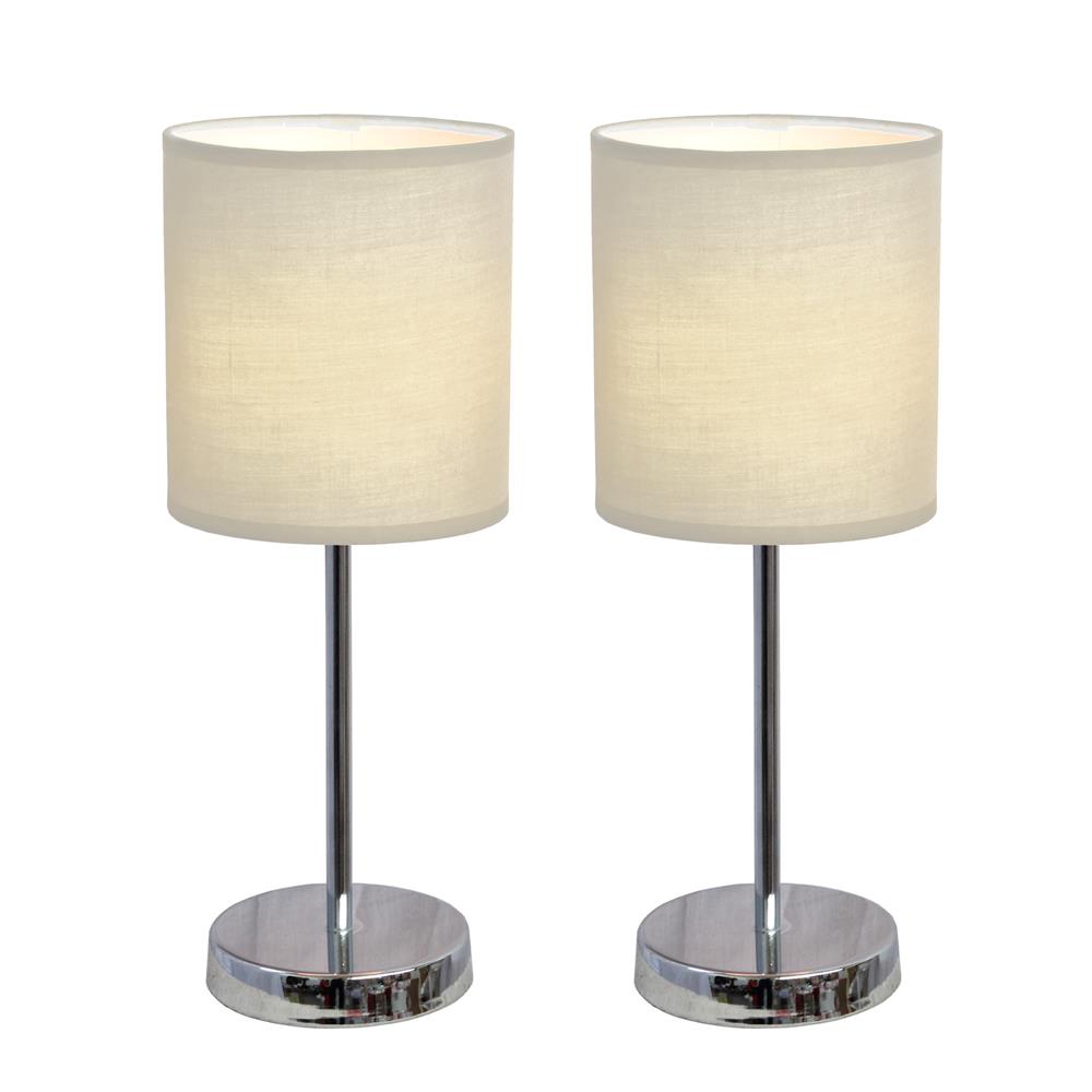  All The Rages LT2007-WHT-2PK Simple Designs Chrome Mini Basic Table Lamp with Fabric Shade 2 Pack Set/ White