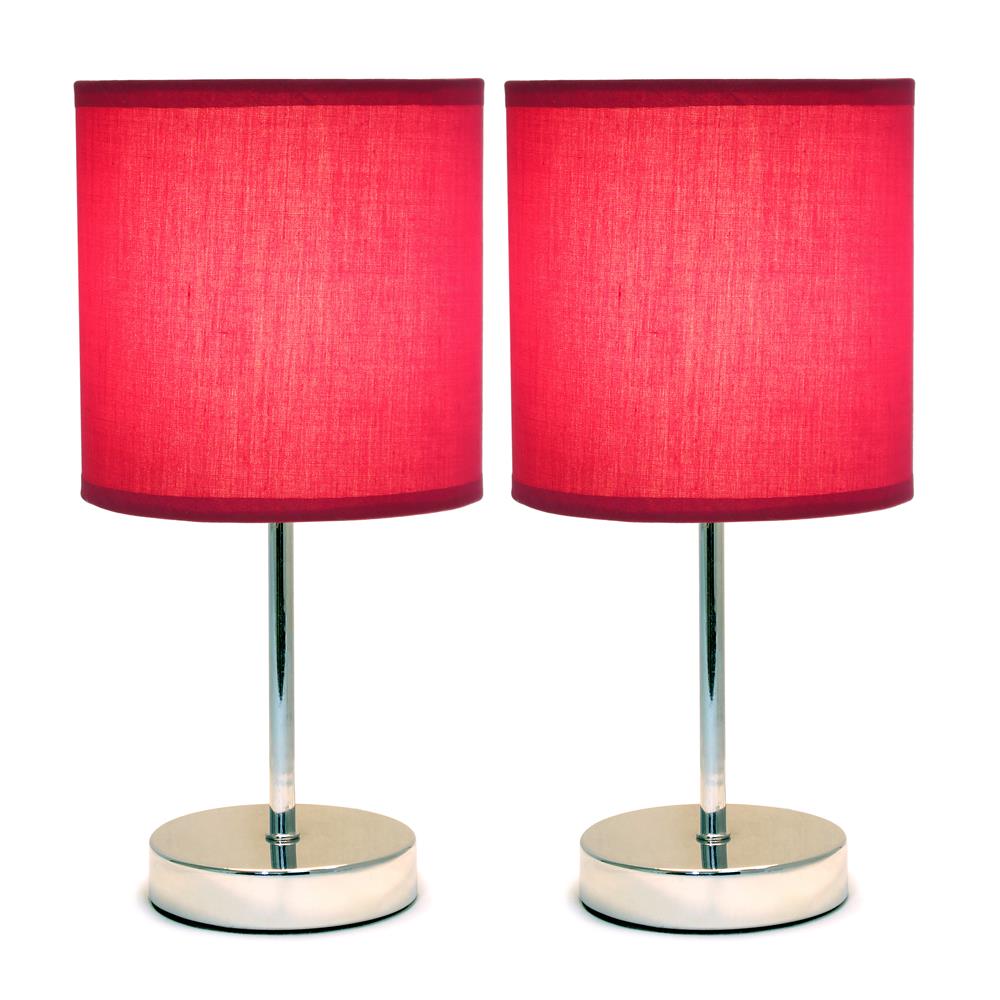 All The Rage LT2007-WNE-2PK Simple Designs Chrome Mini Basic Table Lamp with Fabric Shade Two Pack Set