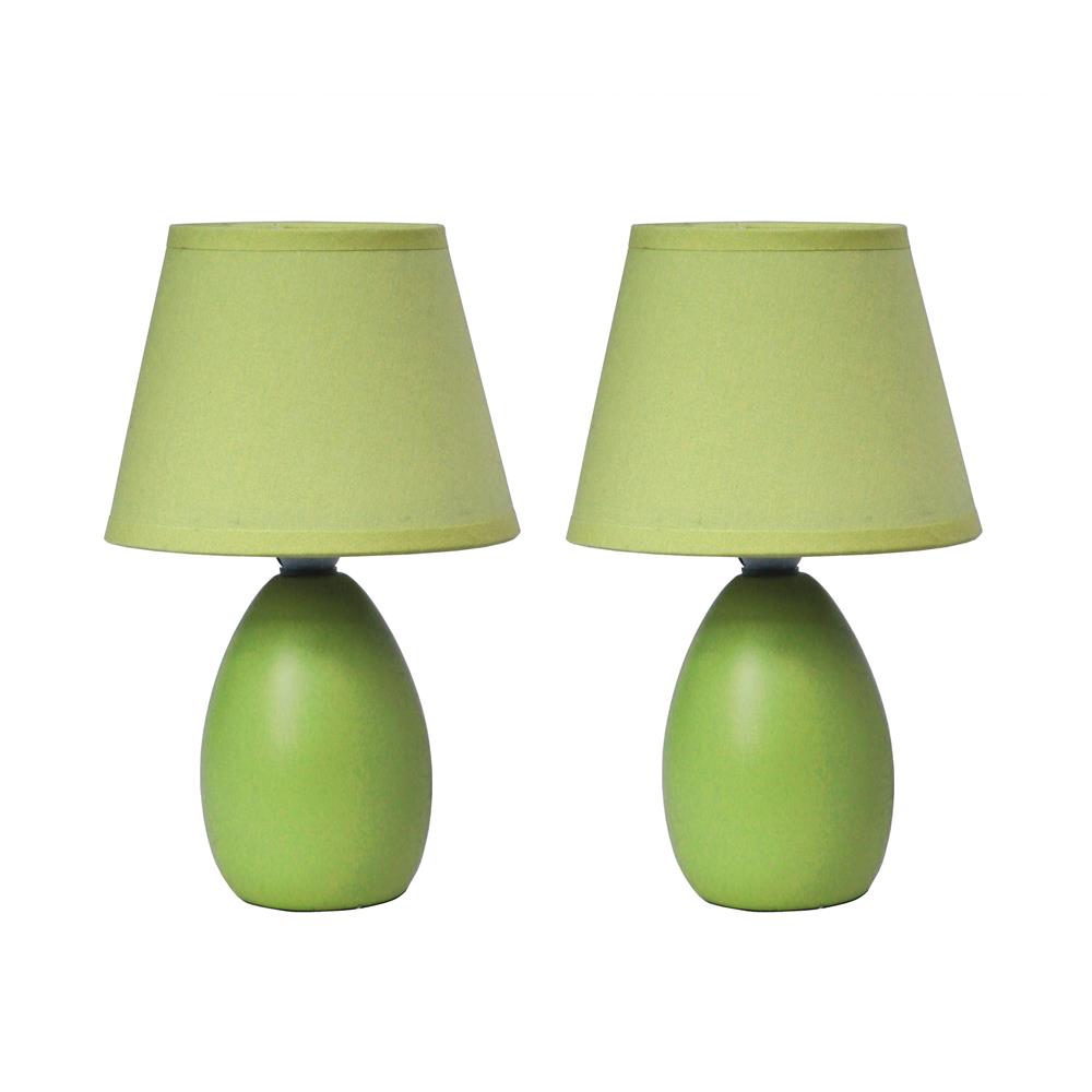  All The Rages LT2009-GRN-2PK Simple Designs  Mini  Egg Oval Ceramic Table Lamp 2 Pack Set/ Green