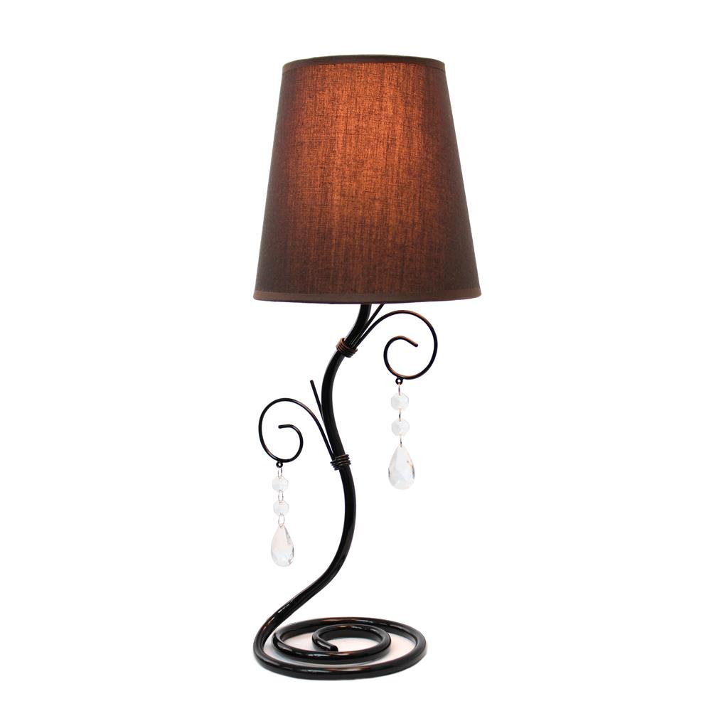 All The Rages LT2010-BWN Simple Designs Black Twisted Vine Table Lamp with Brown Fabric Shade and Hanging Beads