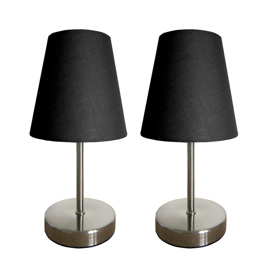  All The Rages LT2013-BLK-2PK Simple Designs Sand Nickel Mini Basic Table Lamp with Fabric Shade 2 Pack Set/ Black