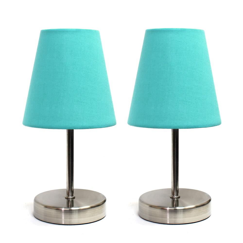 All the Rages LT2013-BLU-2PK Simple Designs Sand Nickel Mini Basic Table Lamp with Fabric Shade 2 Pack Set