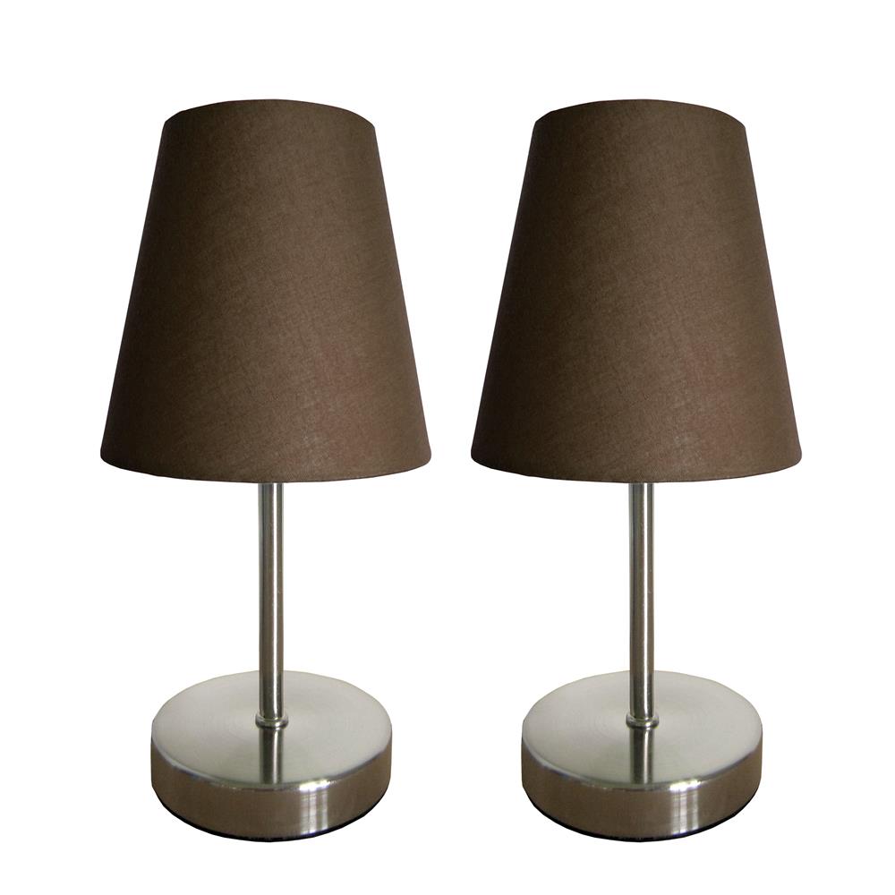  All The Rages LT2013-BWN-2PK Simple Designs Sand Nickel Mini Basic Table Lamp with Fabric Shade 2 Pack Set/ Brown