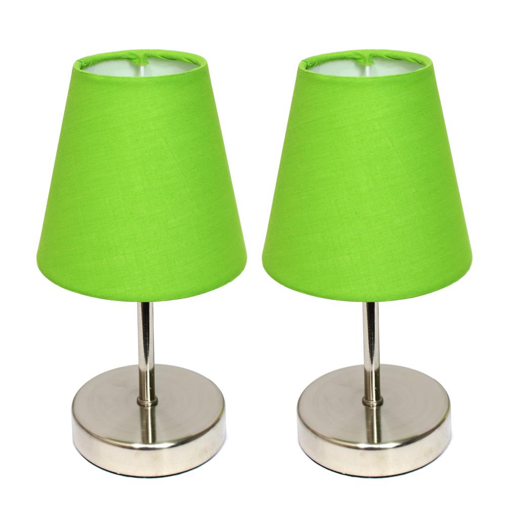  All The Rages LT2013-GRN-2PK Simple Designs Sand Nickel Mini Basic Table Lamp with Fabric Shade 2 Pack Set/ Green