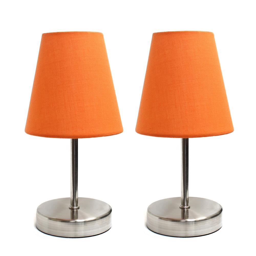 All the Rages LT2013-ORG-2PK Simple Designs Sand Nickel Mini Basic Table Lamp with Fabric Shade 2 Pack Set