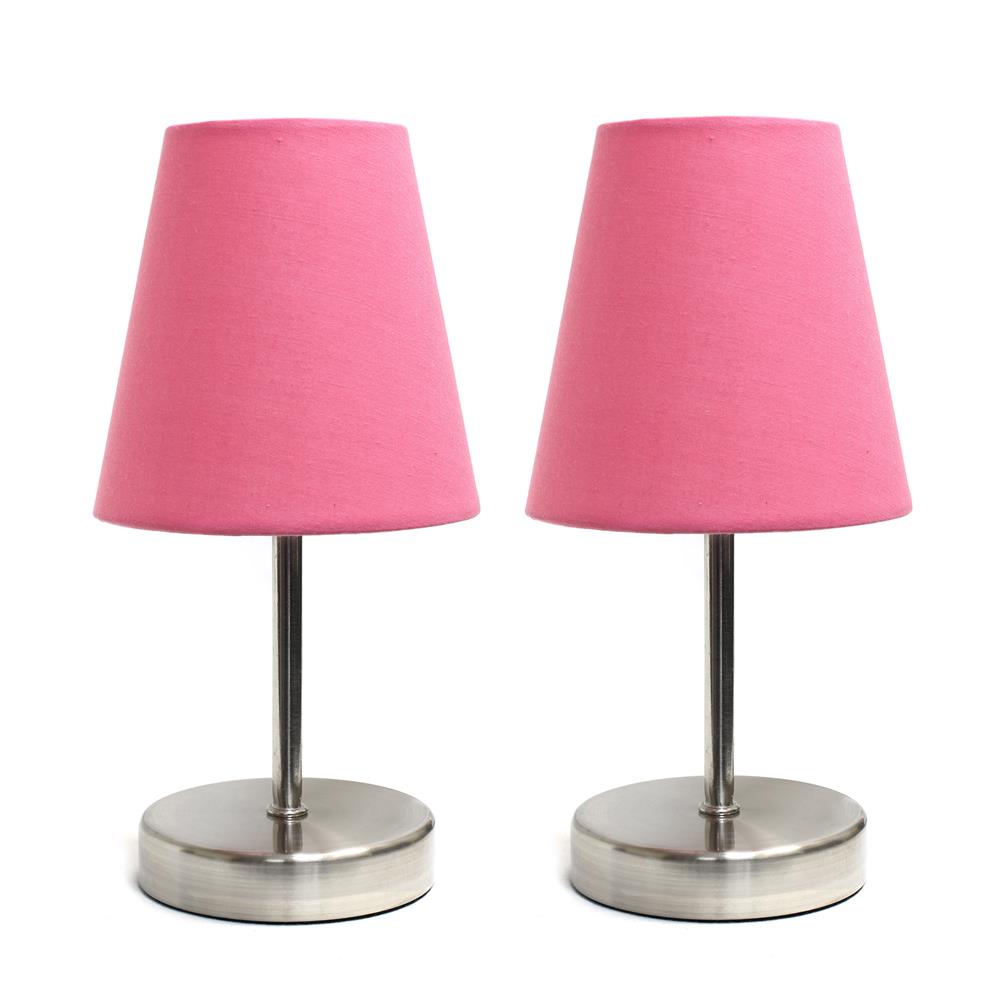 All the Rages LT2013-PNK-2PK Simple Designs Sand Nickel Mini Basic Table Lamp with Fabric Shade 2 Pack Set