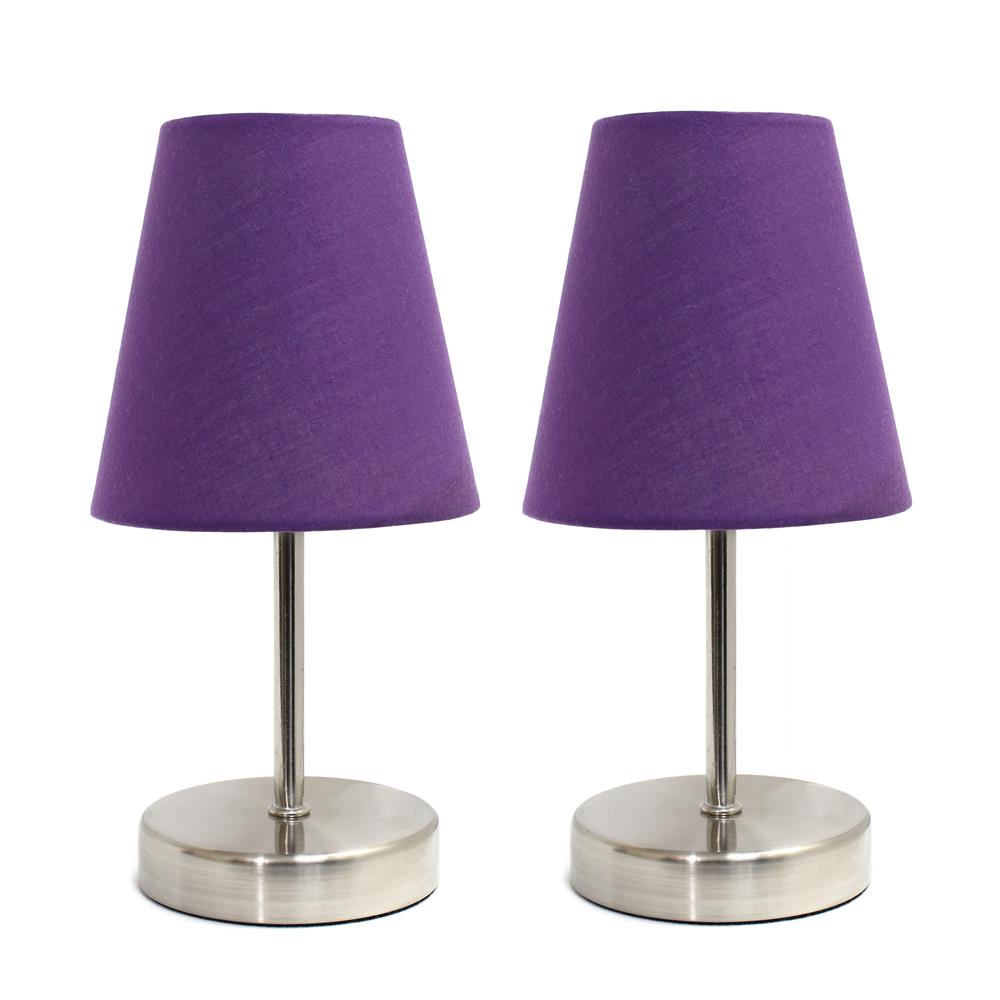 All the Rages LT2013-PRP-2PK Simple Designs Sand Nickel Mini Basic Table Lamp with Fabric Shade 2 Pack Set