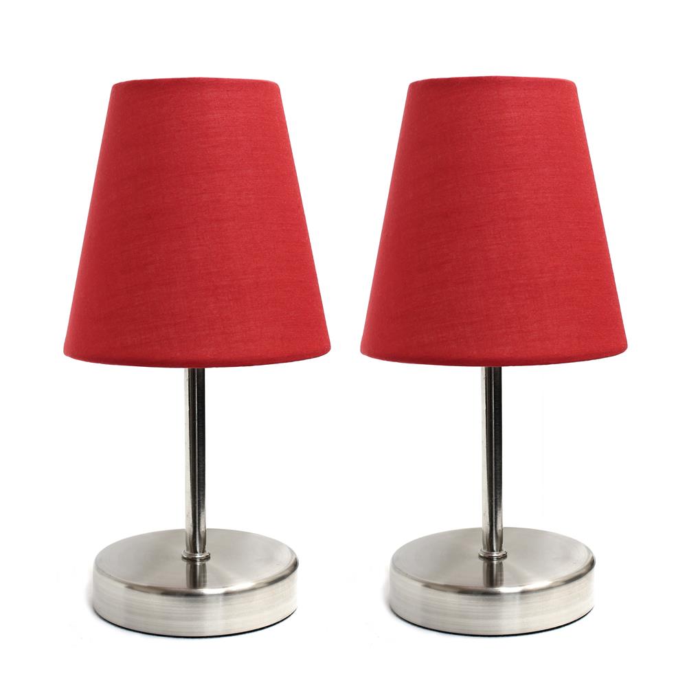 All the Rages LT2013-RED-2PK Simple Designs Sand Nickel Mini Basic Table Lamp with Fabric Shade 2 Pack Set