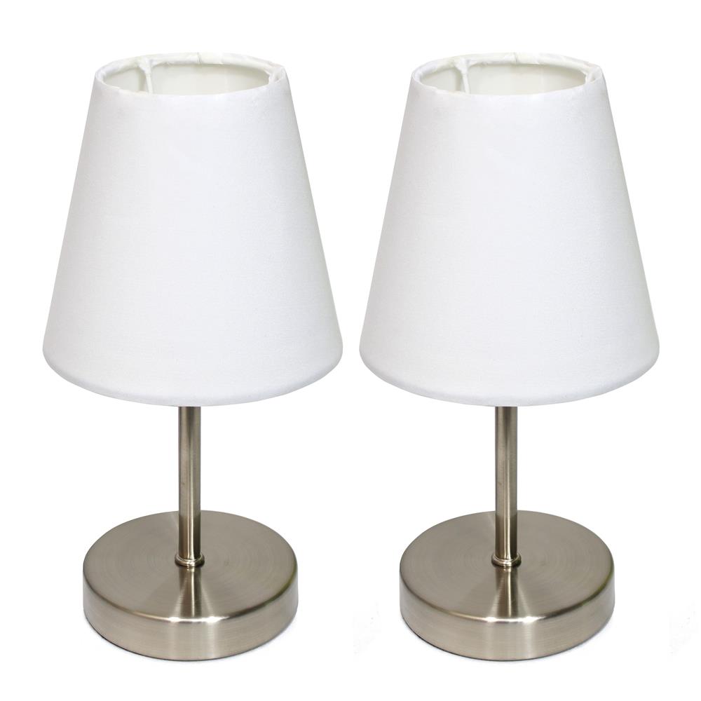  All The Rages LT2013-WHT-2PK Simple Designs Sand Nickel Mini Basic Table Lamp with Fabric Shade 2 Pack Set/ White