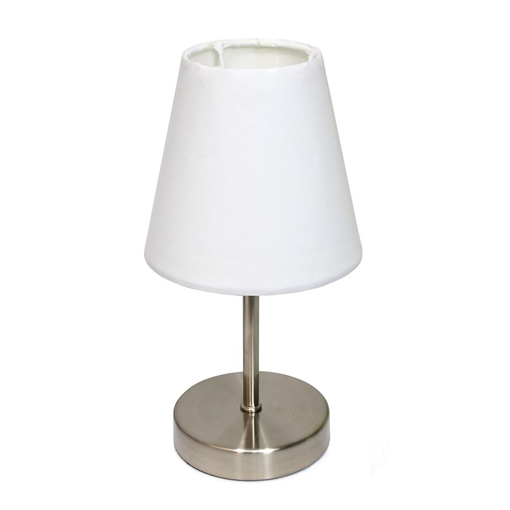  All The Rages LT2013-WHT Simple Designs Sand Nickel Mini Basic Table Lamp with Fabric Shade/ White