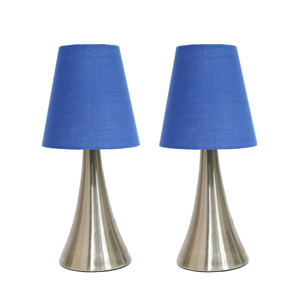 All The Rages LT2014-BLU-2PK Simple Designs Valencia Two Pack Mini Touch Table Lamp Set with Fabric Shade/ Blue