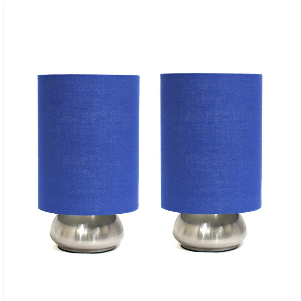All The Rages LT2016-BLU-2PK Simple Designs Gemini Two Pack Mini Touch Lamp with Brushed Nickel Base and Fabric Shades/ Blue