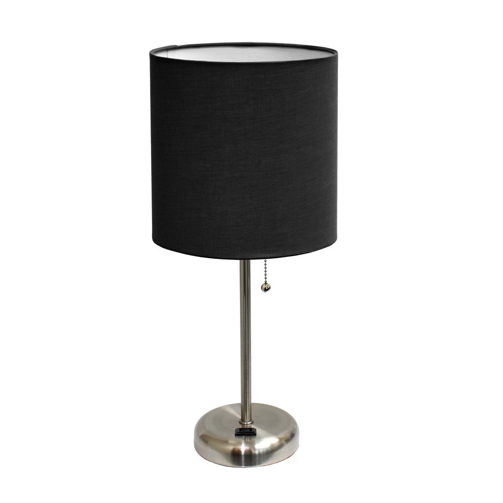  All The Rages LT2024-BLK LimeLights Stick Lamp with Charging Outlet and Fabric Shade/ Black