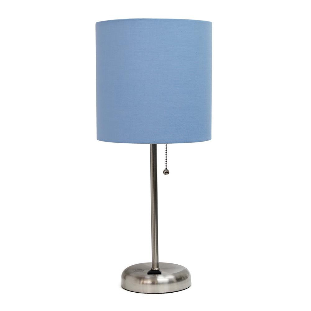 All the Rages LT2024-BLU LimeLights Stick Lamp with Charging Outlet and Fabric Shade, Blue