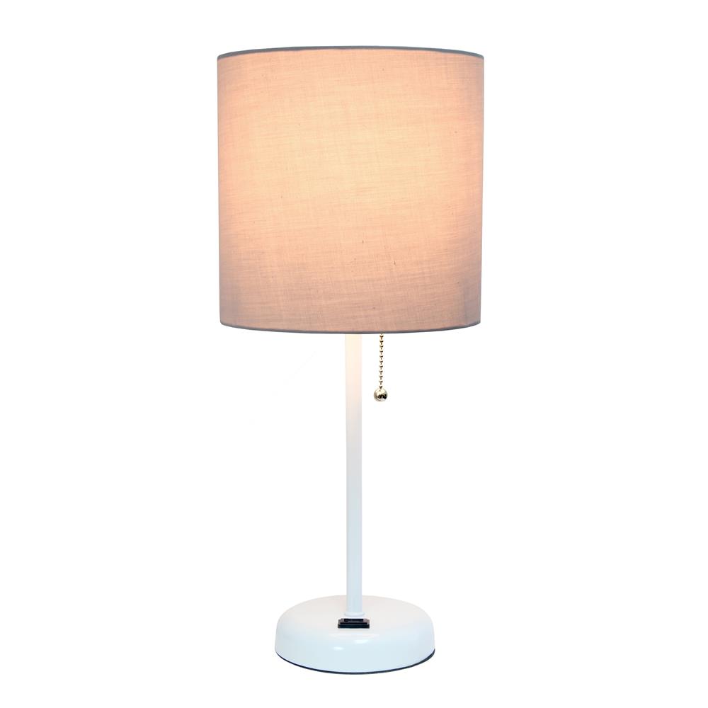 All The Rage LT2024-GOW LimeLights White Stick Lamp with Charging Outlet and Fabric Shade, Gray