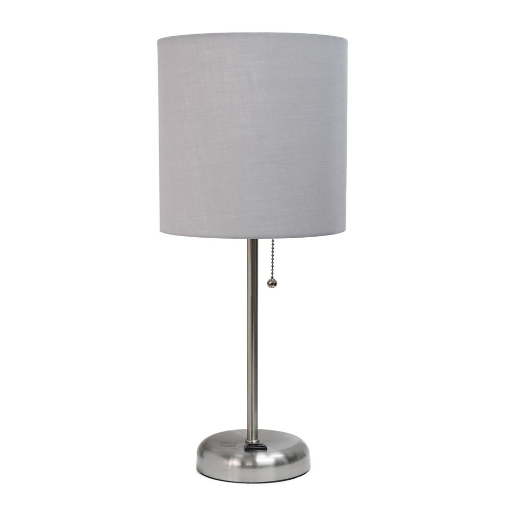 All the Rages LT2024-GRY LimeLights Stick Lamp with Charging Outlet and Fabric Shade, Grey