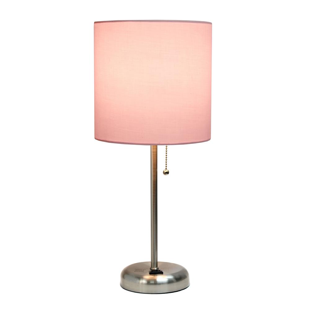 All the Rages LT2024-LPK LimeLights Stick Lamp with Charging Outlet and Fabric Shade, Light Pink