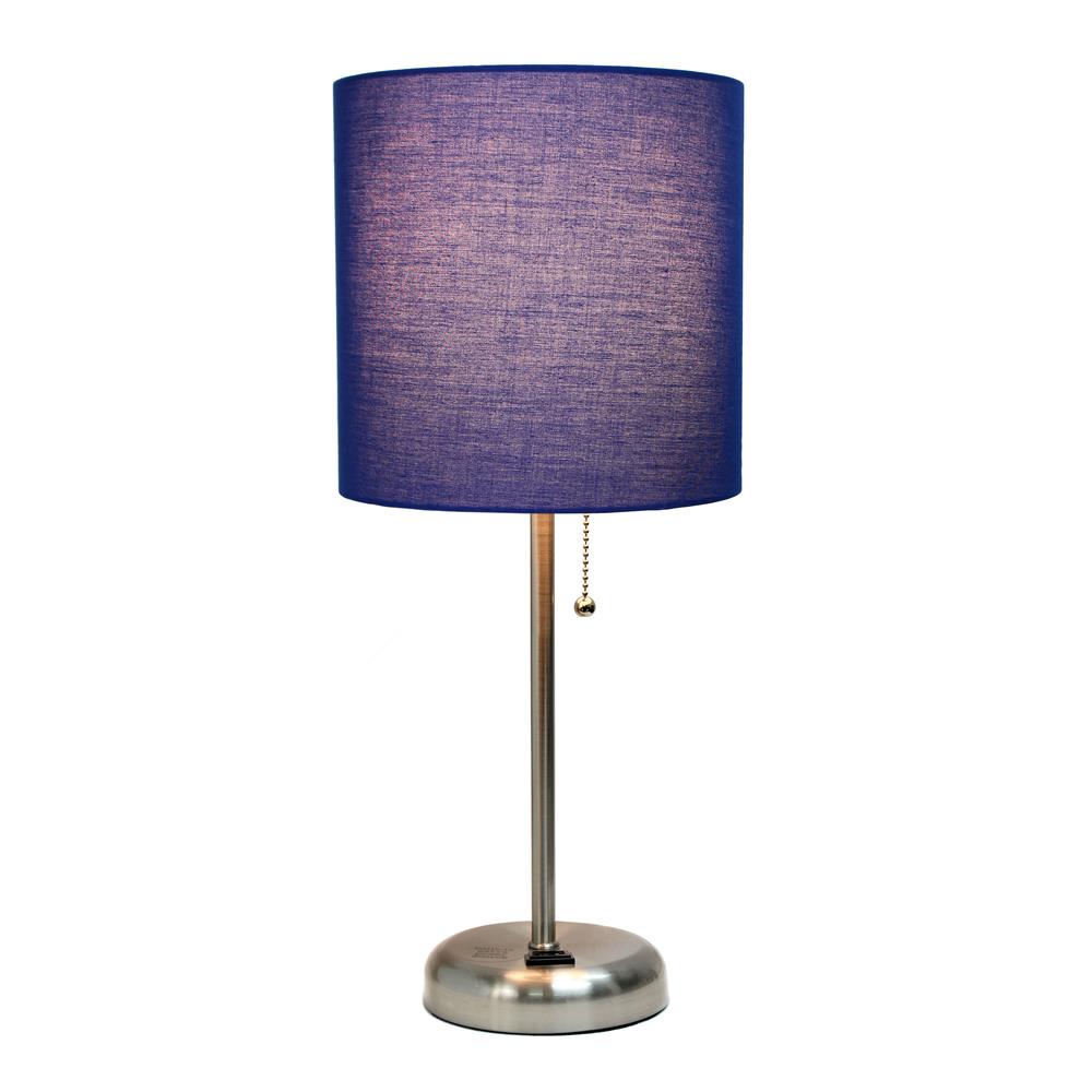 All the Rages LT2024-NAV LimeLights Stick Lamp with Charging Outlet and Fabric Shade, Navy