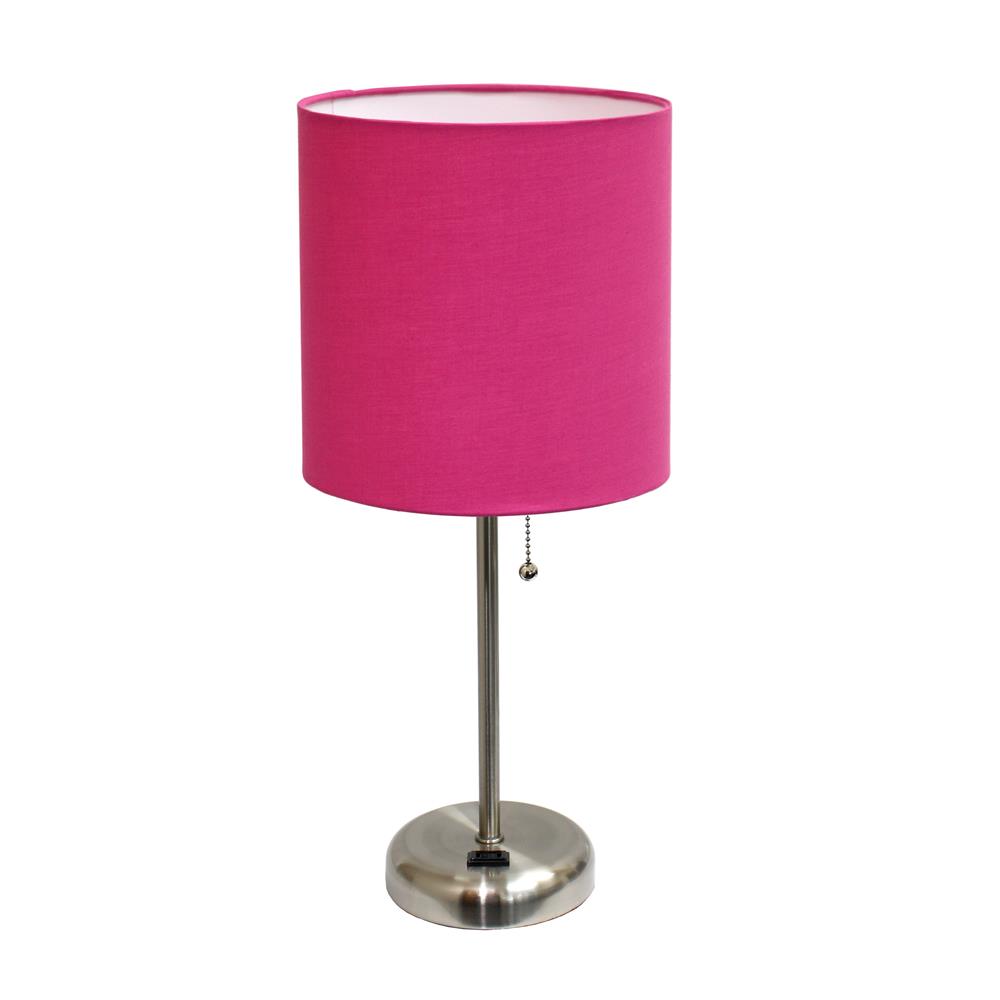  All The Rages LT2024-PNK LimeLights Stick Lamp with Charging Outlet and Fabric Shade/ Pink