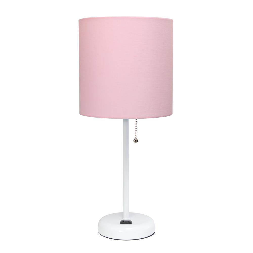 All The Rages LT2024-POW LimeLights White Stick Lamp with Charging Outlet and Fabric Shade