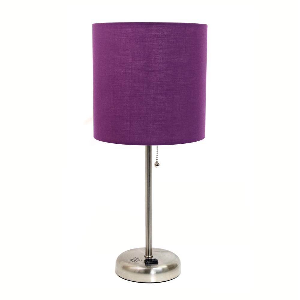 All the Rages LT2024-PRP LimeLights Stick Lamp with Charging Outlet and Fabric Shade