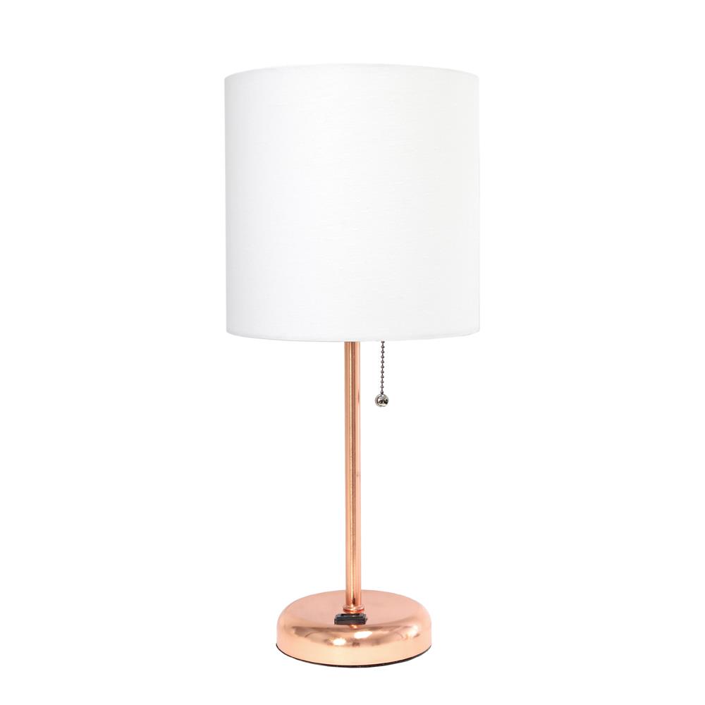 All The Rages LT2024-RGD LimeLights Rose Gold Stick Lamp with Charging Outlet and Fabric Shade