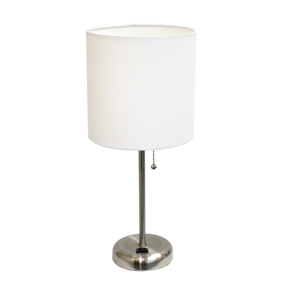  All The Rages LT2024-WHT LimeLights Stick Lamp with Charging Outlet and Fabric Shade/ White