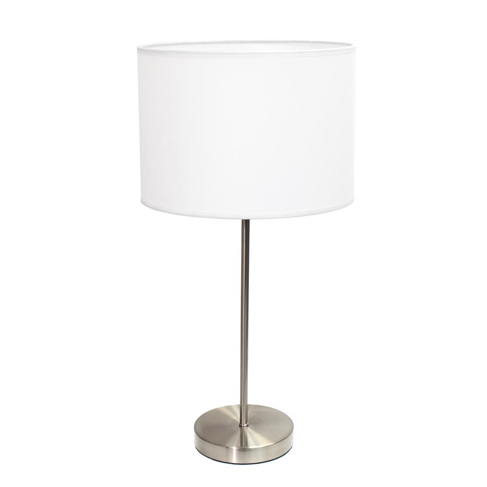 All the Rages LT2040-WHT Simple Designs Brushed Nickel Stick Lamp with Fabric Shade, White