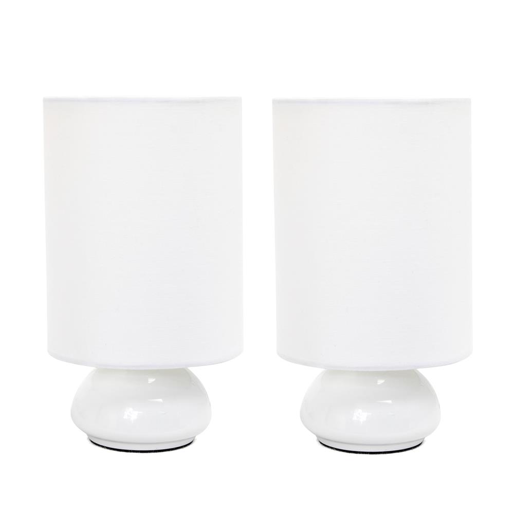 All the Rages LT2043-WHT-2PK Simple Designs Gemini Colors 2 Pack Mini Touch Table Lamp Set with Fabric Shades, White