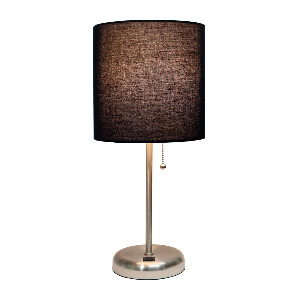 All the Rages LT2044-BLK LimeLights Stick Lamp with USB charging port and Fabric Shade, Black 