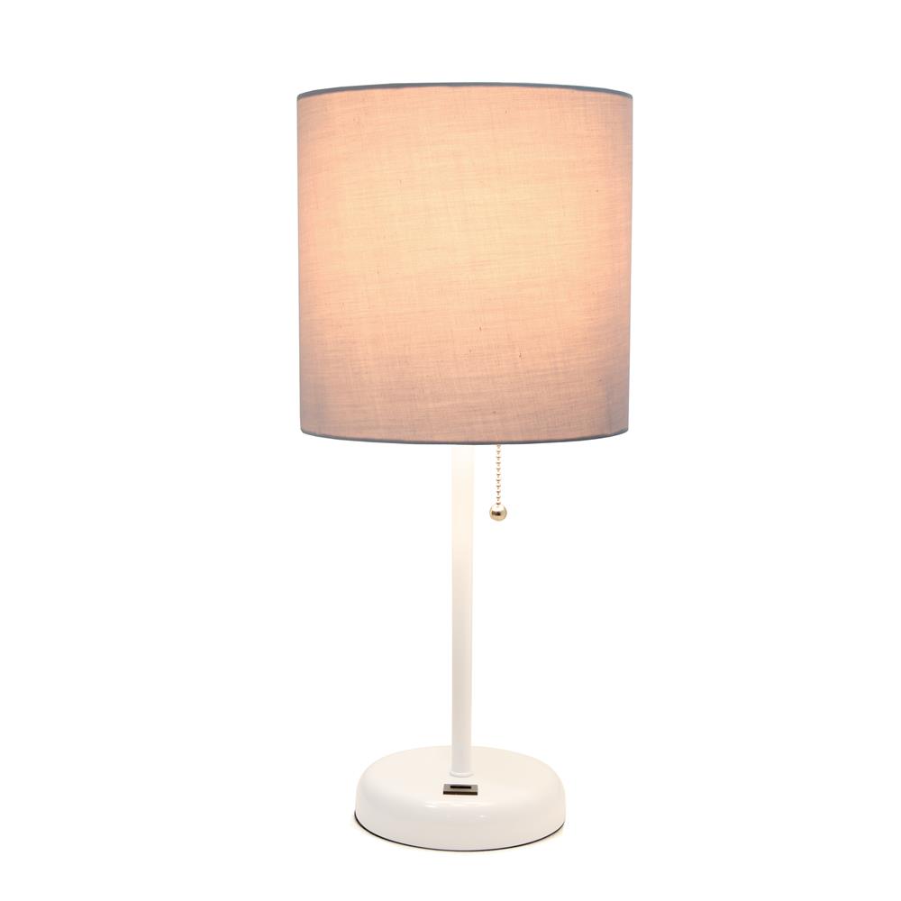 All The Rage LT2044-GOW LimeLights White Stick Lamp with USB charging port and Fabric Shade, Gray