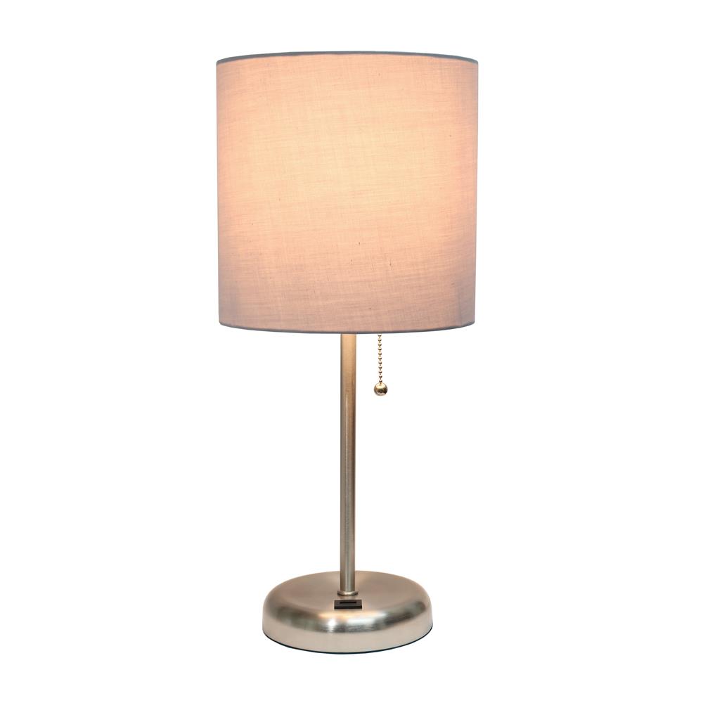All the Rages LT2044-GRY LimeLights Stick Lamp with USB charging port and Fabric Shade, Gray