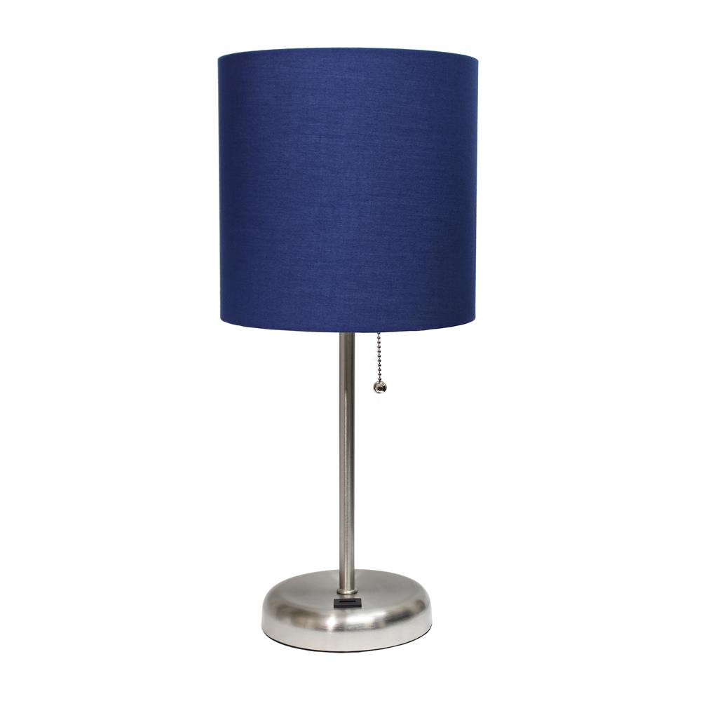 All The Rages LT2044-NAV LimeLights Stick Lamp with USB charging port and Fabric Shade, Navy