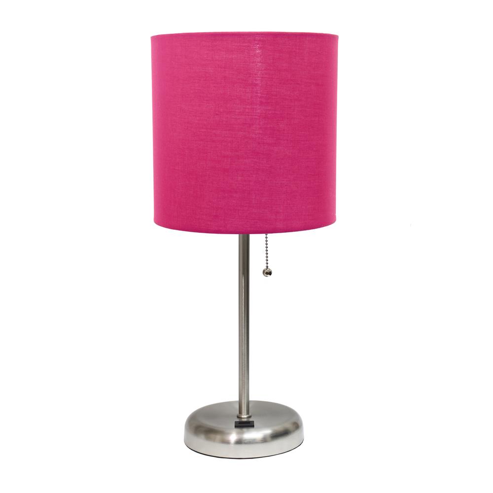 All The Rages LT2044-PNK LimeLights Stick Lamp with USB charging port and Fabric Shade, Pink