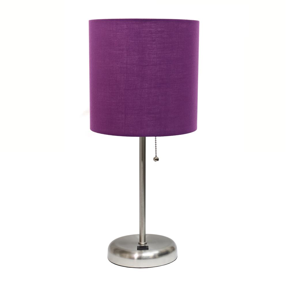 All The Rages LT2044-PRP LimeLights Stick Lamp with USB charging port and Fabric Shade, Purple