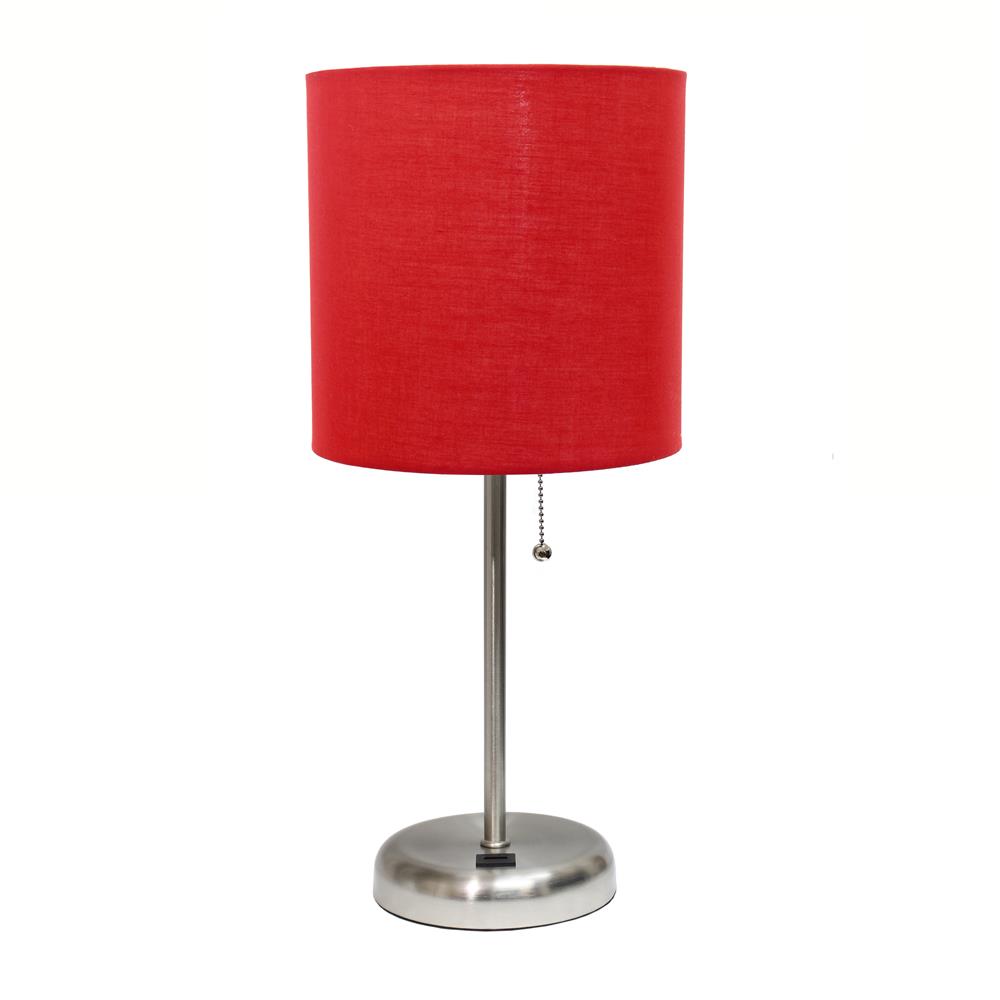 All The Rages LT2044-RED LimeLights Stick Lamp with USB charging port and Fabric Shade, Red